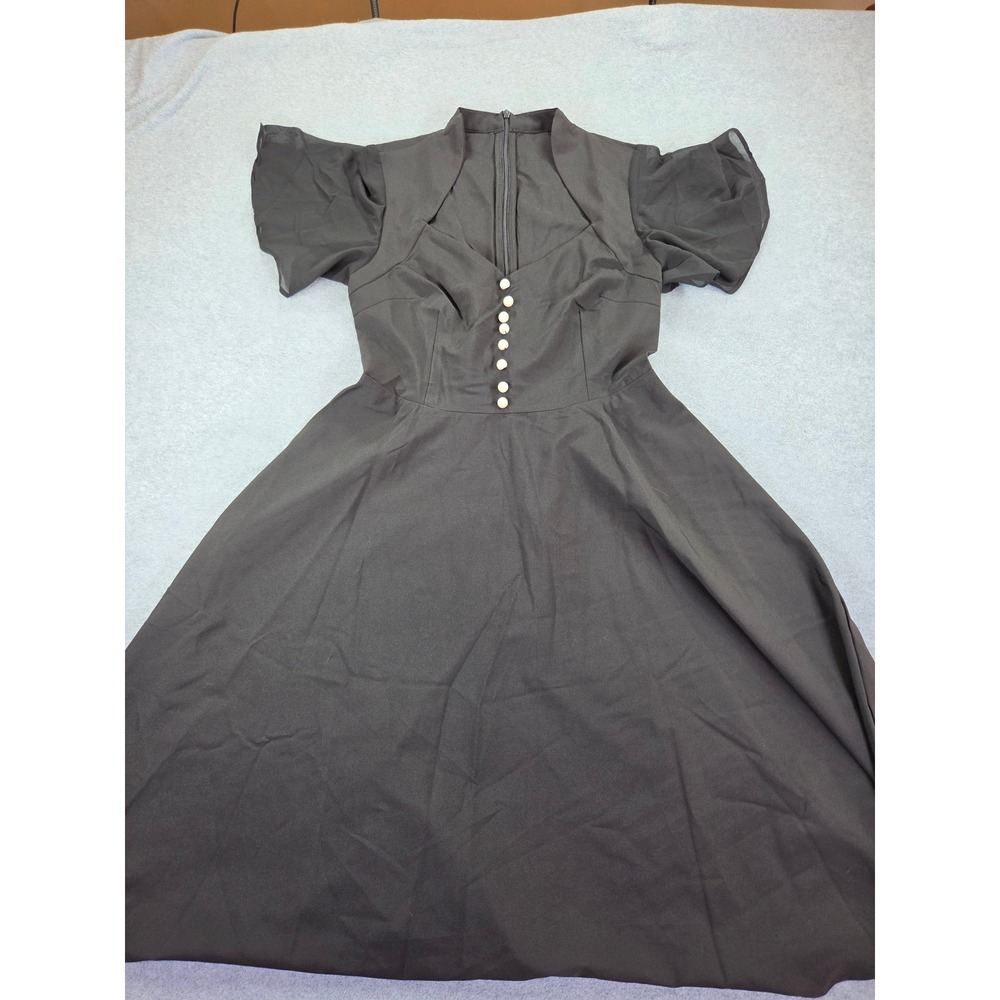 Retro Stage Womens Black Fit and Flare Puff Sleeve Dress Size M Pinup Goth